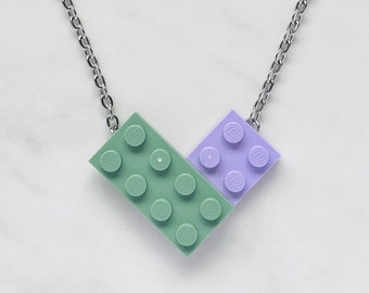 Heart Necklace Made From LEGO® Colors You Choose | 16in SILVER CHAIN | large heart, 2x4 bricks | Fidget Jewelry |