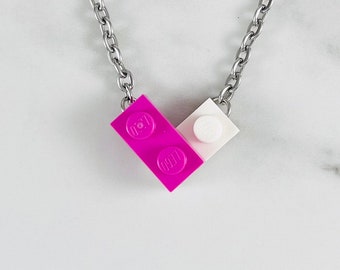 Collar de corazón rosa pequeño / hecho con piezas de Lego®, regalo de collar de cierre fácil para niña para su collar de longitud personalizado para San Valentín