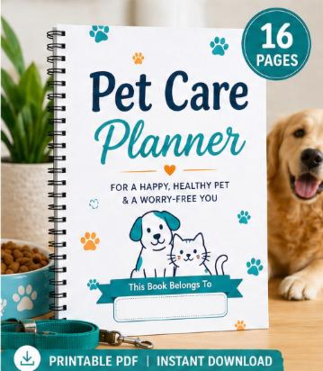 Pet Care Planner Printable PDF | Dog Health, Vet & Medication Tracker ...