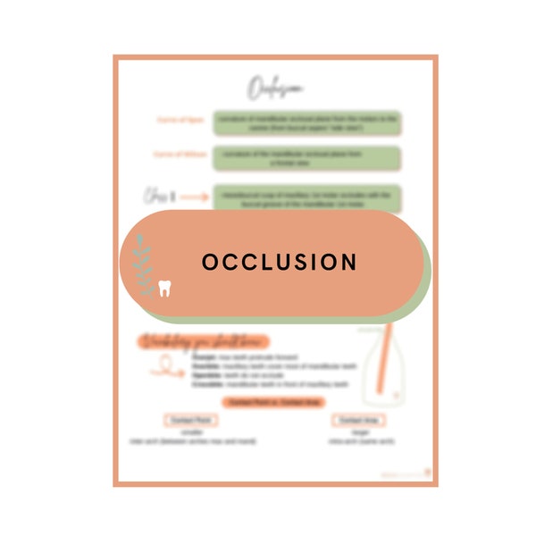 Dental Hygiene Occlusion Study Sheet- Digital Download