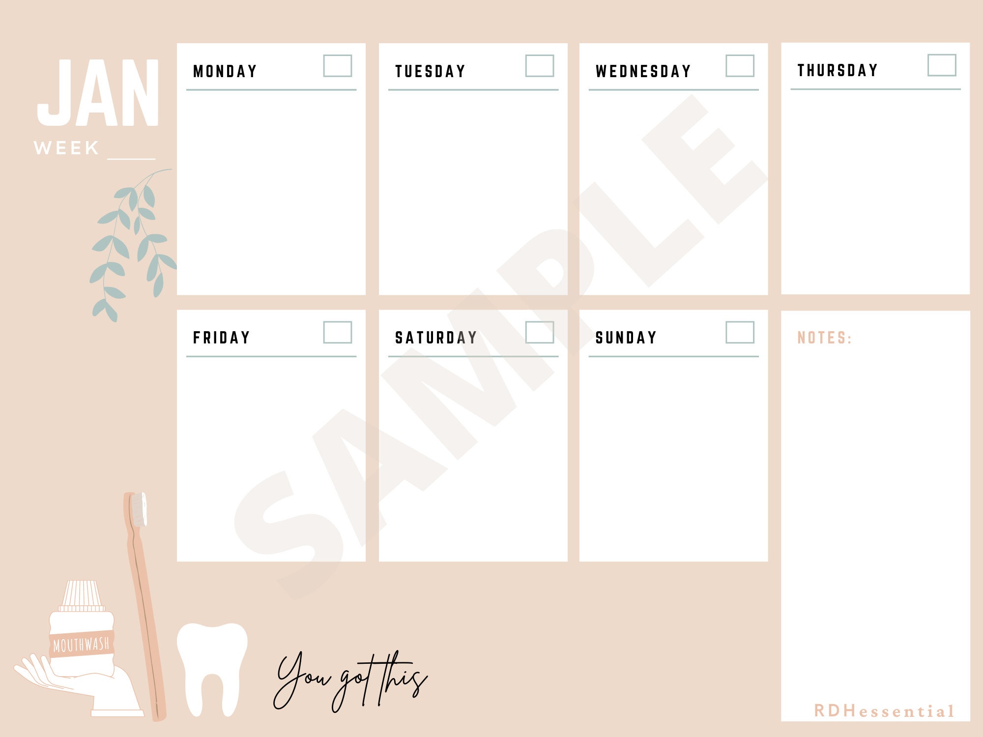 Weekly Dental Calendar Printable Editable 11in X 8 5in Etsy
