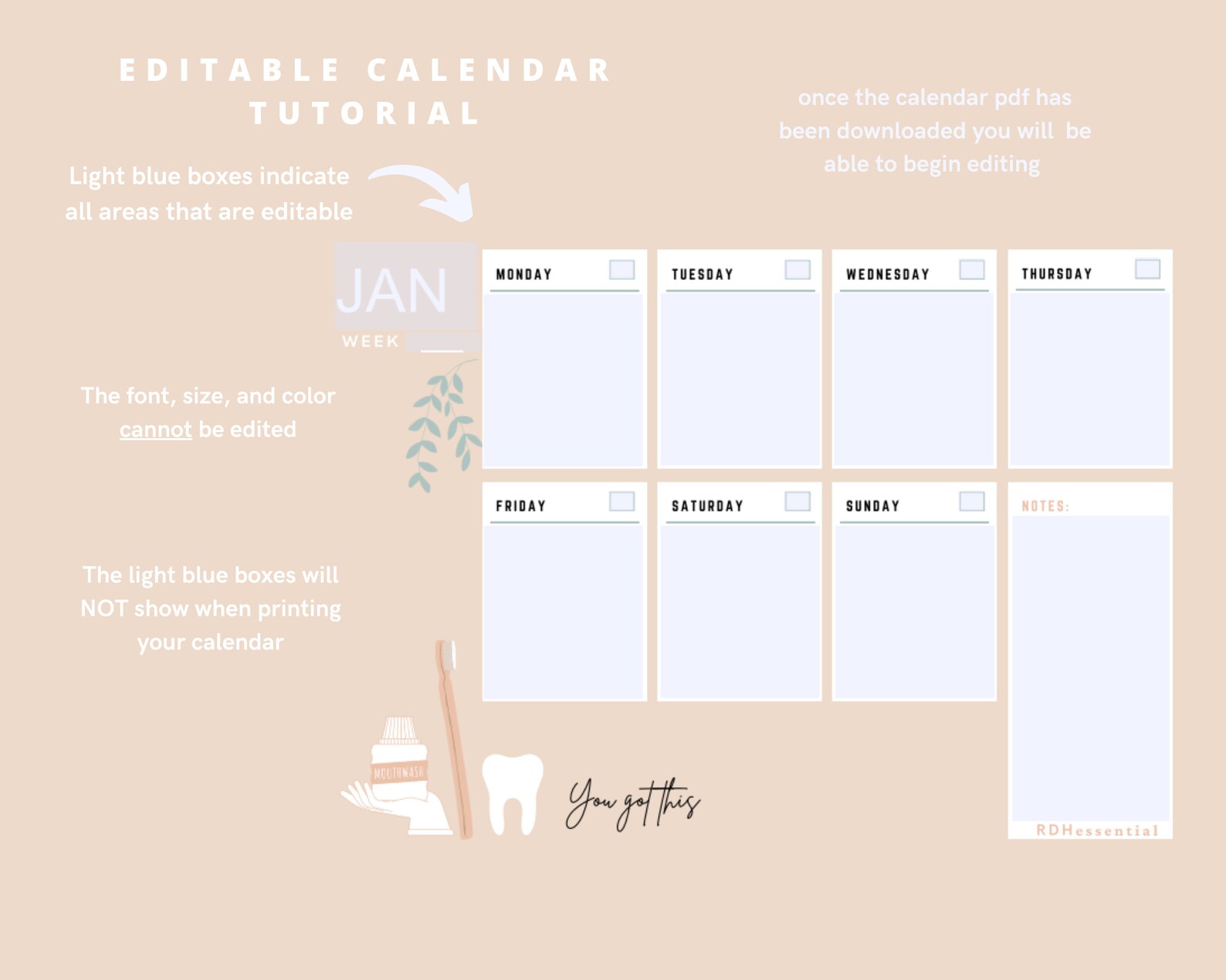 Weekly Dental Calendar Printable Editable 11in X 8 5in Etsy France