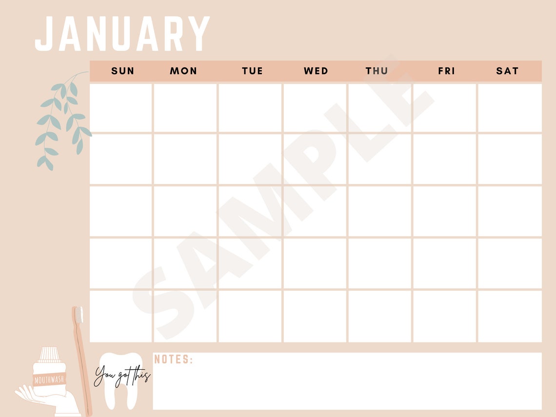 Monthly Dental Calendar Printable Editable 11in X 8 5in Etsy Espa a