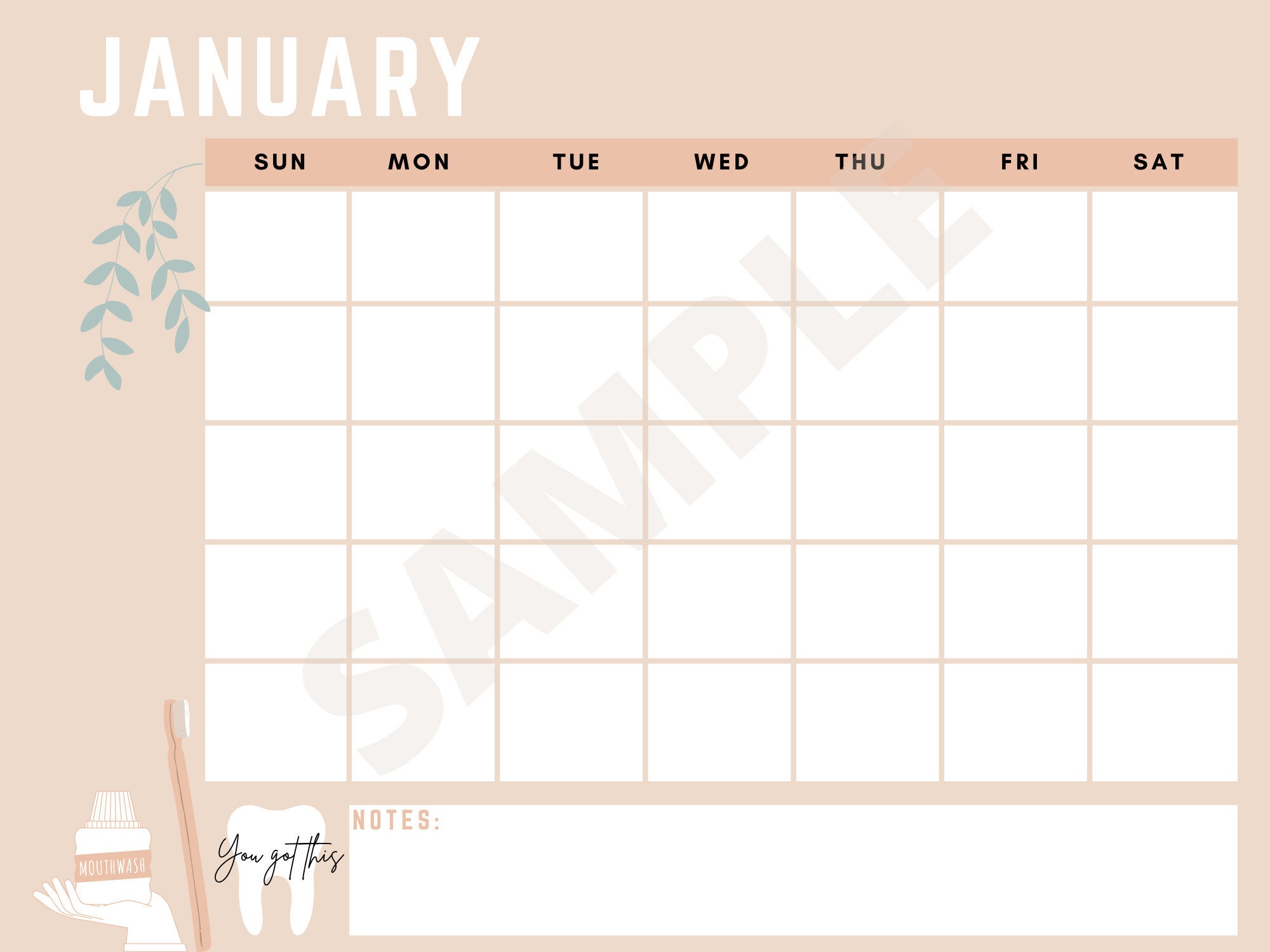 Monthly Dental Calendar Printable & Editable 11in x 8.5in Etsy España