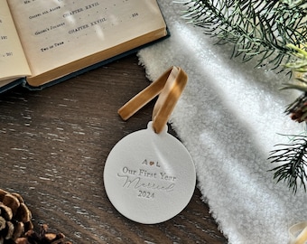 First Year Married Personalized Ornament | Unique Engagement Gift | Family Ornament | Wedding Gift | First Christmas Married |