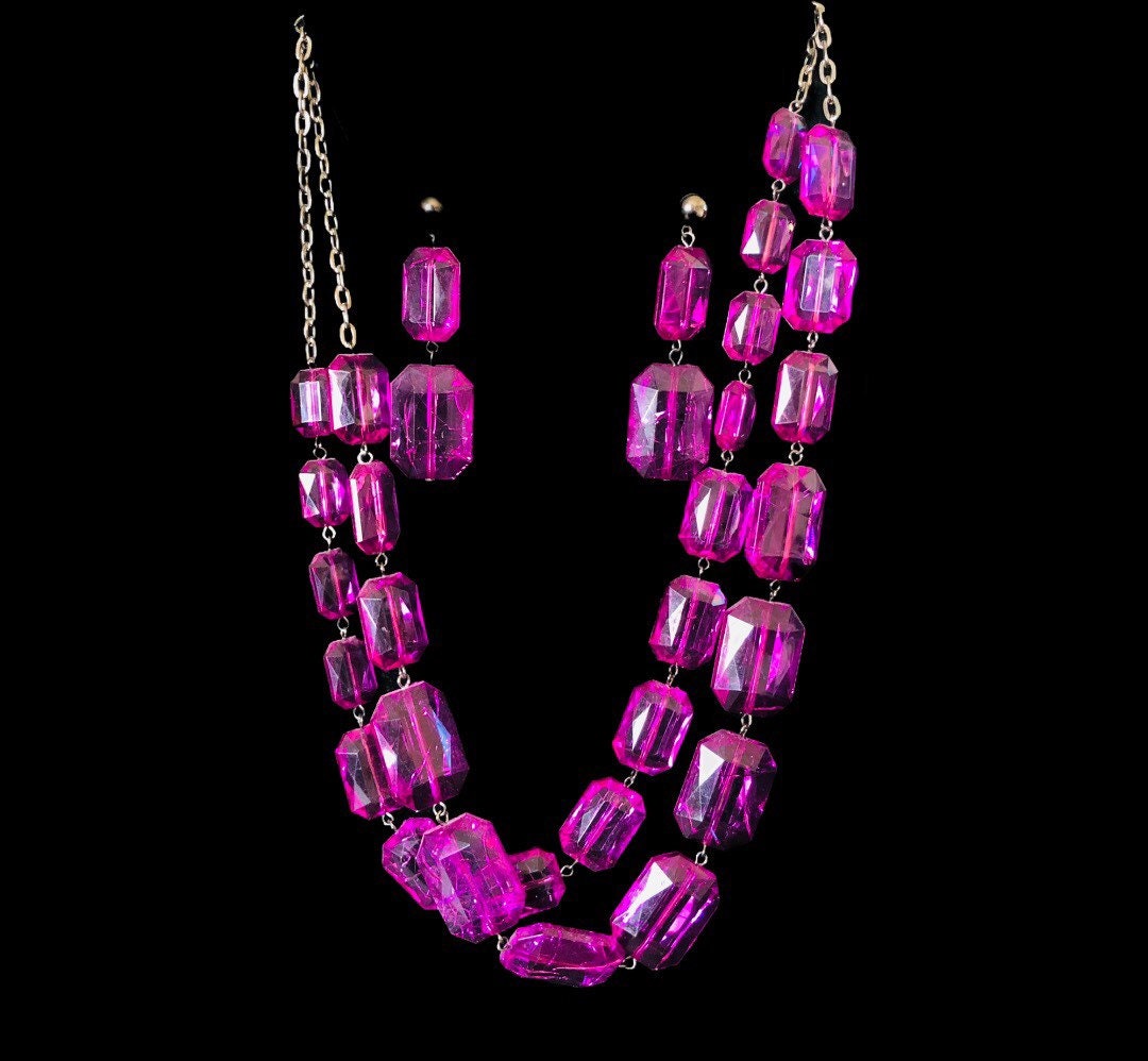 Magenta Jewel Necklace and Earring Set Etsy