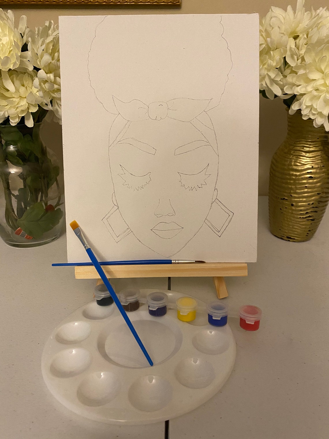 African American Predrawn canvas Sip and Paint Etsy