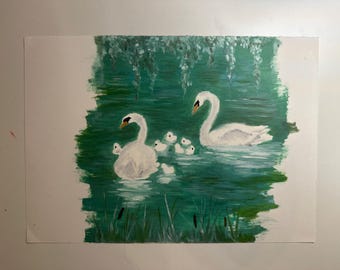 Pintura al óleo El lago de los cisnes