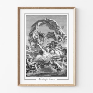 Impressão giclée de afrodite, decoração de parede da mitologia grega, arte de gravura vintage, pôster de história da deusa olímpica, casa da academia escura