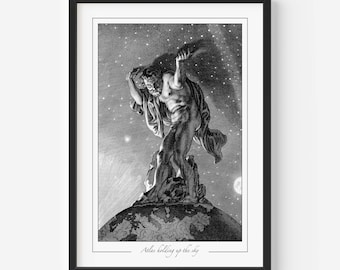 Atlas Print, Vintage Engraving, Greek Mythology Titan Wall Art