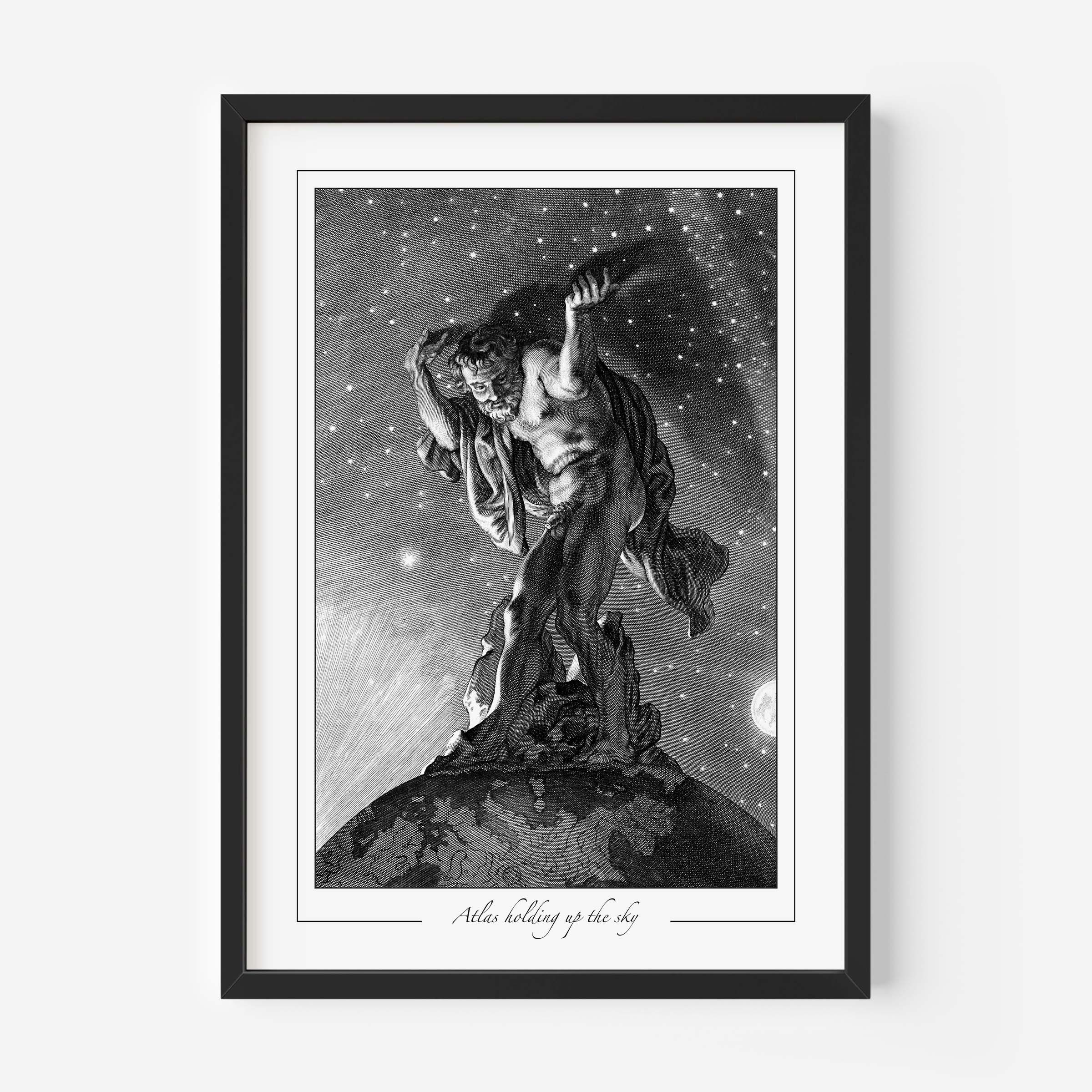 Atlas Print, Vintage Engraving, Greek Mythology Titan Wall Art