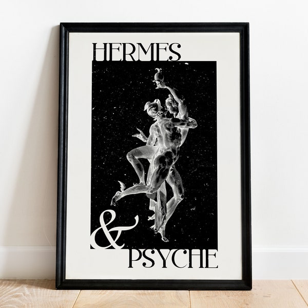 Hermes und Psyche Druck, Wanddekor griechische Mythologie, Olympischer Gott Giclée Kunst, Vintage Sterne himmlisches Plakat, Liebespaar-Schlafzimmer-Innenraum