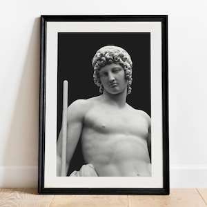Adonis Statue Print, Greek Roman Mythology Poster, Ancient History Wall Decor, Sculpture Detail Photography, Museum Giclée, Male Body Art