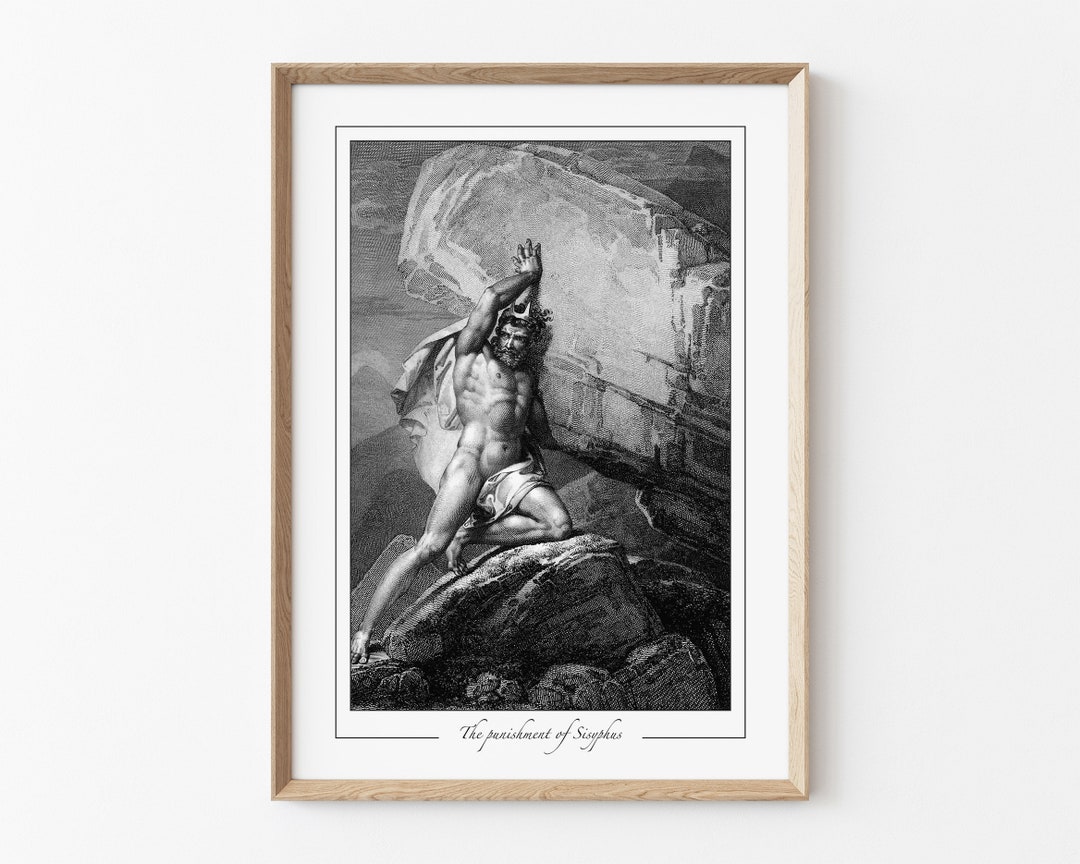 Sisyphus Pushing Boulder Print, Greek Mythology Wall Decor, Vintage ...