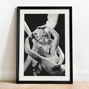 Amor Kissing Psyche Druck, Eros Amor Poster, Wandkunst, Griechisch-Römische Mythologie, Antonio Canova Statue, Museum Foto, Antike Wohnkultur