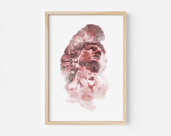 Impression aquarelle d'Achille, héros de la mythologie grecque, art mural guerrier Iliade d'Homère