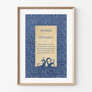 Homer&#39;s Odyssey Quote Print, Greek Epic Giclée Poster, Odysseus Mythology Literary Art, Ancient History Wall Decor, Journey Nautical Waves