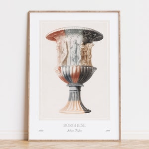 Impresión de jarrón Borghese, cartel vintage de Johan Teyler, decoración de pared de historia antigua, arte giclée moderno neutro, elegante ilustración de grabado holandés