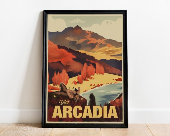 Visit Arcadia, Greek Mythology Print, Peloponnese Travel Poster, Ancient History Art, Vintage Style Wall Decor, Antiquity God Hermes Pan