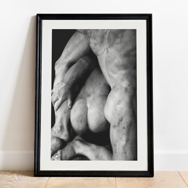 Nude Warriors Print, Greek Roman Statue Poster, Ancient History Wall Decor, Classical Sculpture Detail, Giclée Museum Photography, Male Body