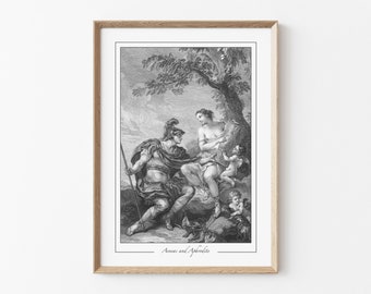 Aeneas and Aphrodite Print, Greek Mythology Wall Decor, Vintage Engraving Giclée Art, Olympian Goddess History Poster, Dark Academia Home