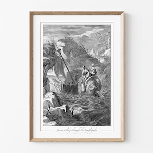 Jason and Argonauts Print, Greek Mythology Wall Decor, Vintage Engraving Giclée Art, Nautical Ancient History Poster, Dark Academia Home