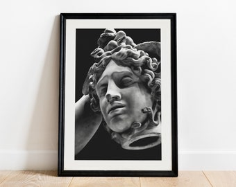 Head of Medusa Print, Greek Mythology Poster, Ancient History Wall Decor, Antonio Canova Statue Detail, Perseus Gorgon, Museum Photography