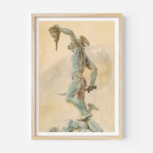 Perseus Medusa Print, Watercolour Giclée Poster, John Singer Sargent Art, Greek Mythology Wall Decor, Ancient Greece Statue, Gorgon Hero