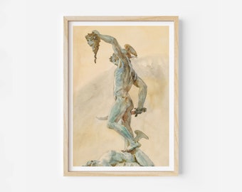 Perseus Medusa Print, Watercolour Giclée Poster, John Singer Sargent Art, Greek Mythology Wall Decor, Ancient Greece Statue, Gorgon Hero
