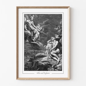 Selene and Endymion Print, Greek Mythology Wall Decor, Vintage Engraving Giclée Art, Mythical Ancient Love Poster, Luna Moon Goddess