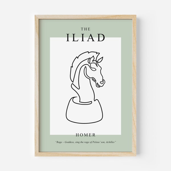 Iliad Minimalist Print, Homer Quote Poster, Troy Trojan Horse Art, Greek Mythology Wall Decor, Classical Antiquity Literature, Modern Greece