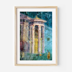 Temple Fresco Print, Ancient History Pompeii Poster, Roman Greek Mythology Art, Museum Archaeology Photography, Pagan God Goddess Painting