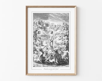 Pandora and Gods Print, Vintage Engraving, Greek Mythology Wall Art
