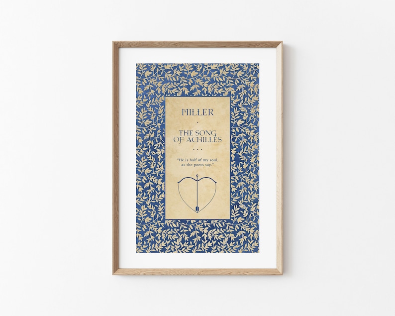 Quote print: 'He is half of my soul, as the poets say.' Madeline Miller's Song of Achilles, the Achilles-Patroclus love story line that fans tattoo and frame. Archival giclée print on fine art paper.