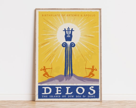 Island of Delos, Greek Mythology Print, Vintage Travel Poster, Ancient History Art, Antiquity Wall Decor, Olympian Gods Apollo Artemis