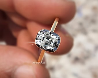 Antique Georgia Ring, Vintage Engagement Ring, Elongated Old Mine Cushion Moissanite Ring, Edwardian Solitaire Ring, Art Deco Old Cut Ring