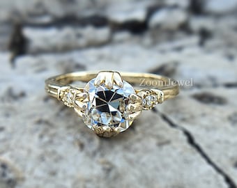 Old Mine Cushion Cut Moissanite Engagement Ring, OMC Moissanite Vintage 14k Gold Ring, Handmade Moissanite Ring Gift Ring For Her