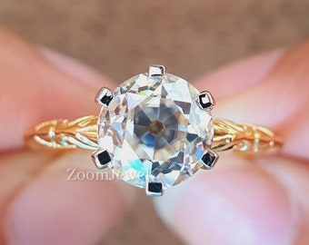 Old European Cut Diamond Solitaire Engagement Ring, Antique Diamond Ring, Prong Set Bridal Wedding Ring Woman, Vintage Texture Wedding Ring