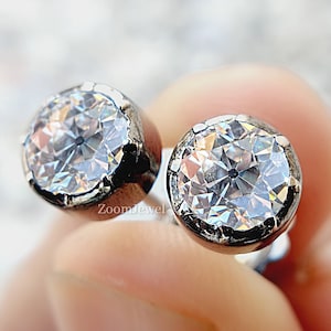Antique Old European Cut Georgian Victorian Style Moissanite Stud Earrings For Woman/ 6.0mm Screw Back Diamond Everyday Wear Stud Earrings