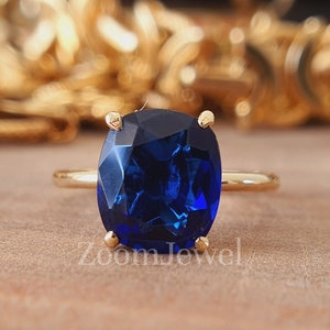 Sapphire Engagement Ring, Solitaire Sapphire Diamond Engagement Ring Old Mine Cushion Cut Sapphire Ring Classic Blue Sapphire Ring For Women