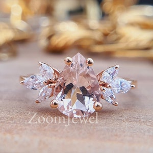 1,23 CT peergeslepen moissaniet verlovingsring, roze peerdiamant, sierlijke morganiet diamanten ring, 14K/18K roségoud, art-decoring, ring voor haar