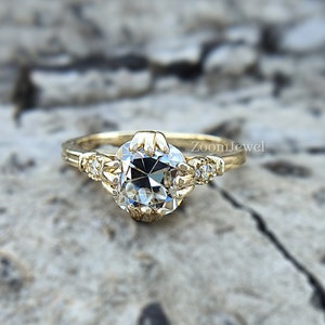 Old Mine Cushion Cut Moissanite Engagement Ring, OMC Moissanite Vintage 14k Gold Ring, Handmade Moissanite Ring Gift Ring For Her