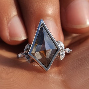Antique Kite Cut Salt and Pepper Ring| Black Salt and Pepper Ring| Salt and Pepper Cluster Ring| Big Kite Cut Ring, Bezel Set Wedding Ring