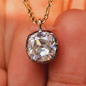 9.0mm Old Mine Cushion Cut Moissanite Pendant Georgian Victorian Style Pendant Classic Diamond Solitaire Pendant Solitaire Pendant For Women