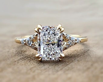 1.50CT Radiant Cut Moissanite Engagement Ring, Split Shank Ring, Stunning Vintage Ring, 14k Solid Gold Wedding Ring, Double Claw Prong Ring
