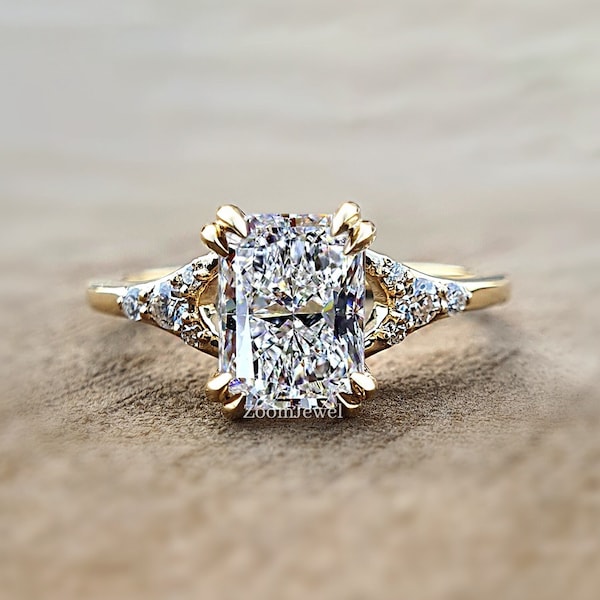 1.50CT Radiant Cut Moissanite Engagement Ring, Split Shank Ring, Stunning Vintage Ring, 14k Solid Gold Wedding Ring, Double Claw Prong Ring