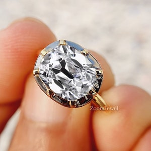 East West Elongated Old Mine Cushion Cut Engagement Ring, Georgia Victorian Style Solitaire Moissanite  Wedding Ring, 14k Solid Gold Ring