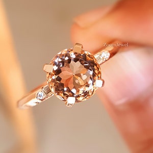 2.50 Carat Portuguese cut Morganite Engagement Ring,  portuguese Diamond Ring, 14K/18K Rose Gold Ring, Art Deco Ring, Vintage baguette Ring