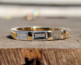 East West Baguette Men's Band| Engagement Stack Band| Half Eternity Matching Anniversary Promise Band| Vintage Moissanite Band Gift For Wife