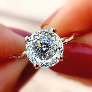 Antique Portuguese Cut Colorless Moissanite Engagement Ring/ Handmade Moissanite Gift Ring/ Solitaire Wedding Ring/ Gold Diamond Ring Women